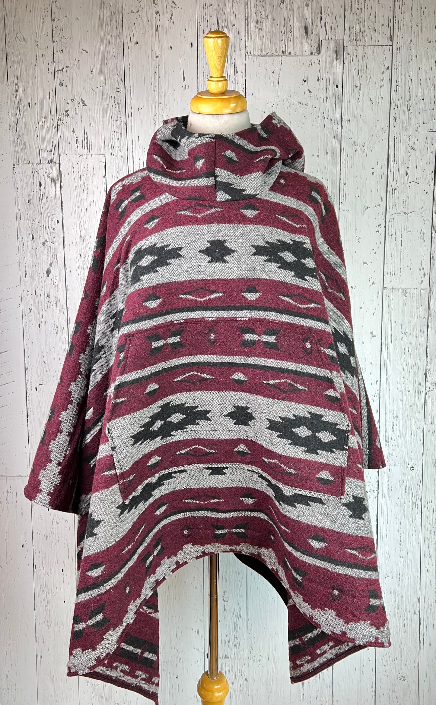 Blanket Ponchos - Wool Blend Hooded Poncho
