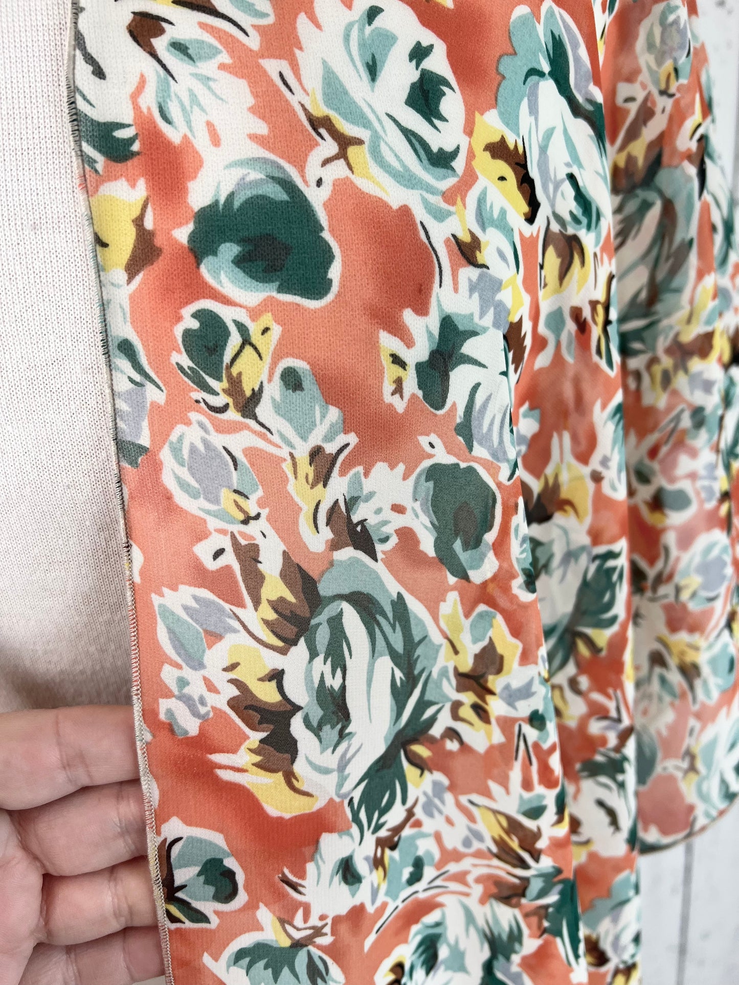 Orange & Teal Floral Sleeved Kimono (Various Lengths )