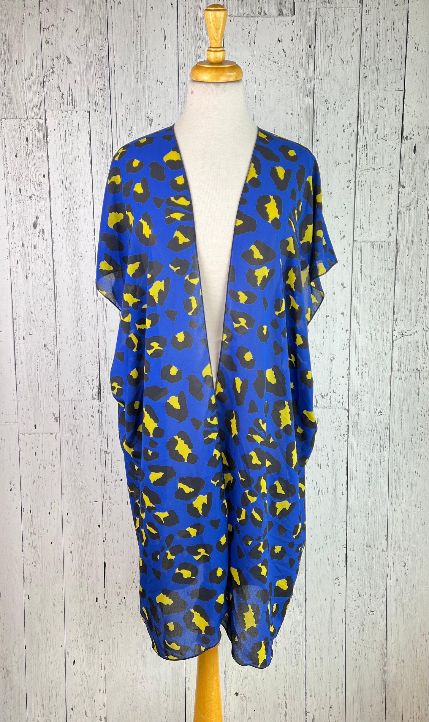 Royal Blue Animal Print Short Sleeve Kimono
