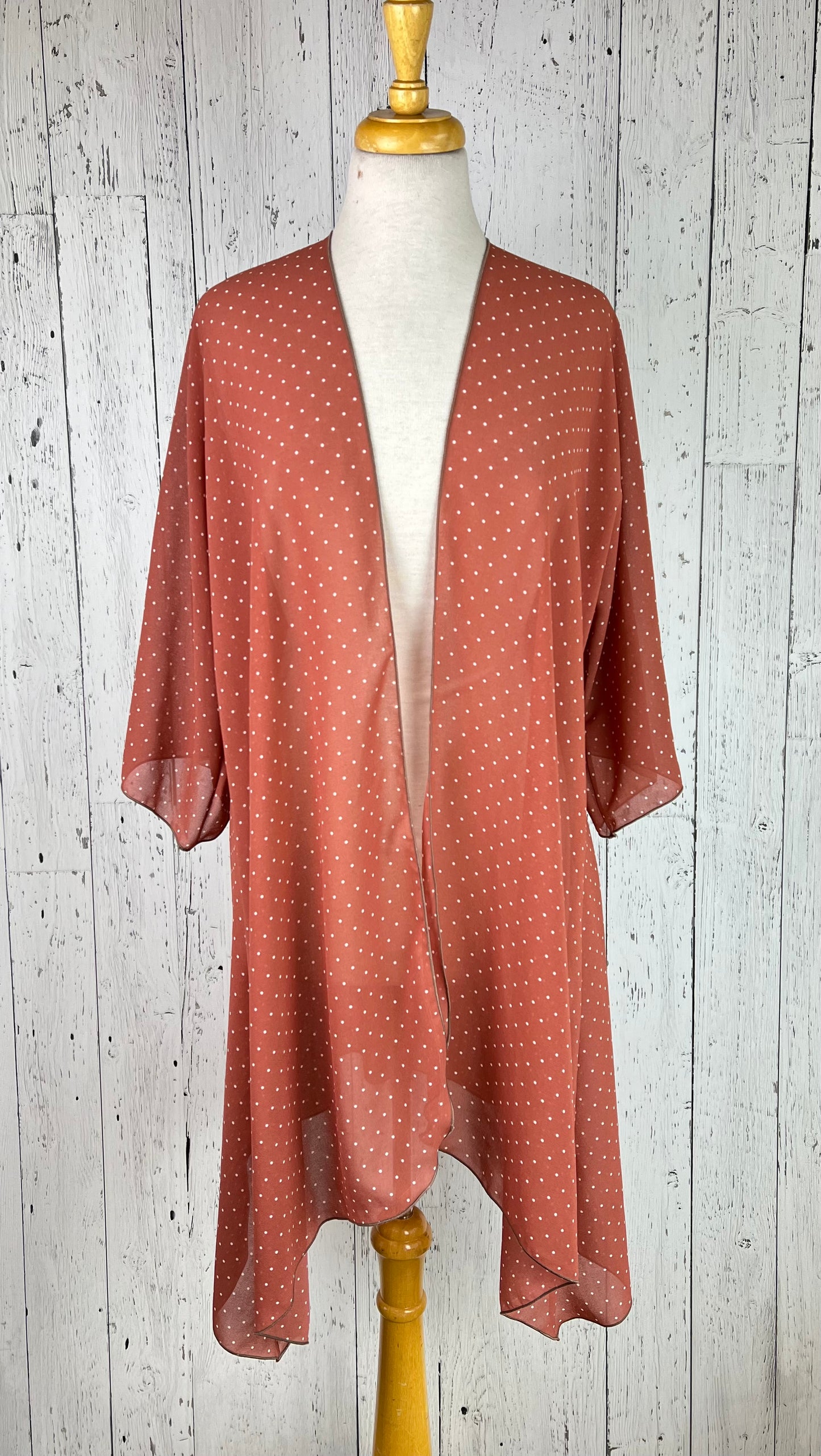 Salmon & White Polka Dot Sleeved Kimono Various Lengths