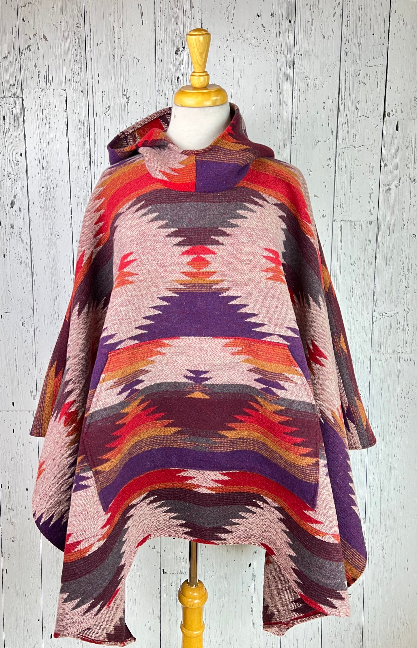 Blanket Ponchos - Wool Blend Hooded Poncho