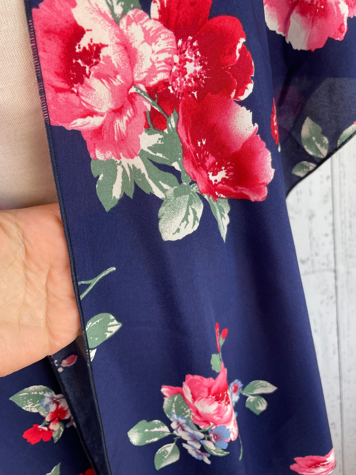 Navy Blue & Floral Sleeved Kimono Various Length