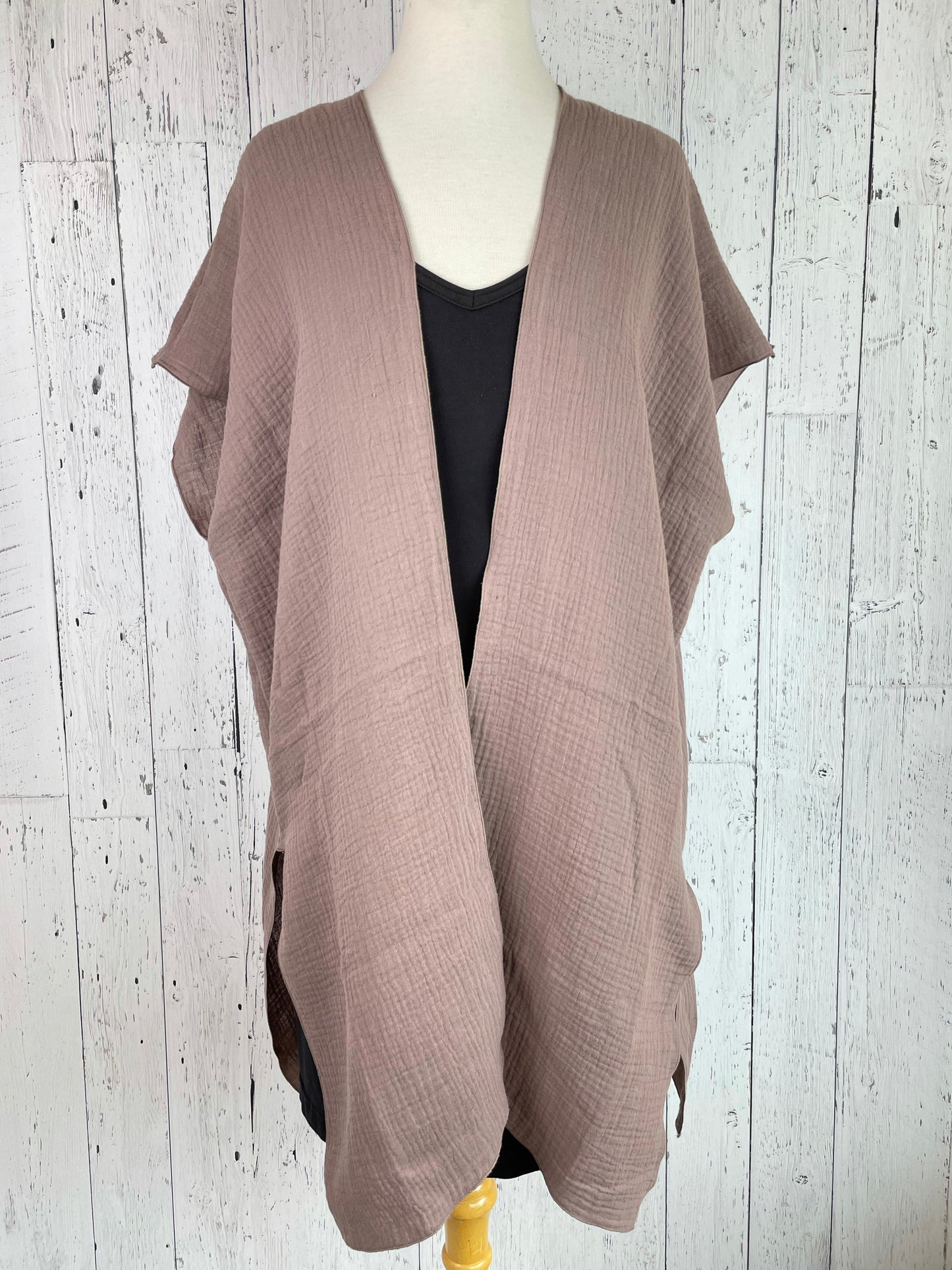 Taupe Organic Cotton Short Sleeve Kimono