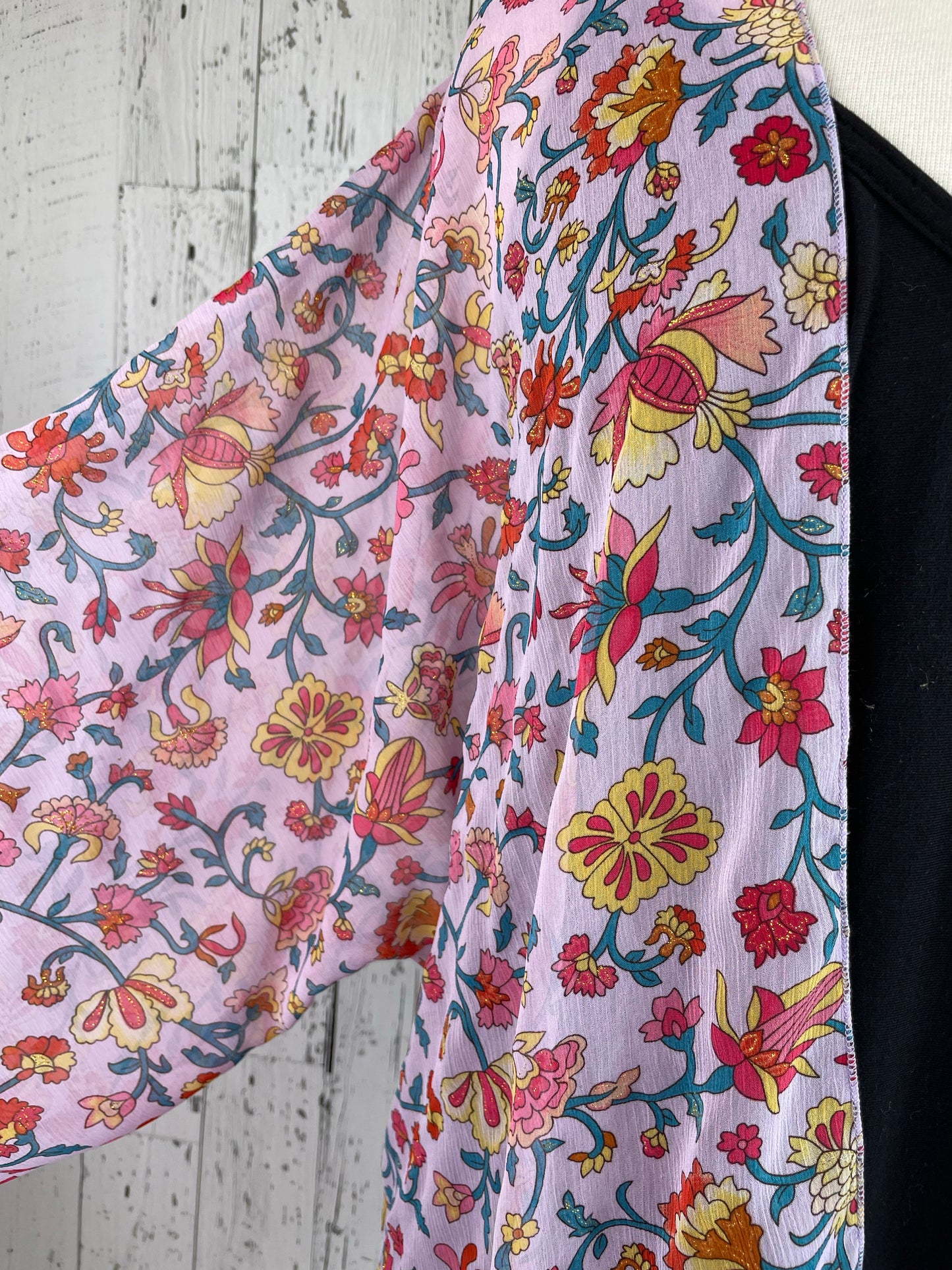 Pink Sparkle Floral Sleeved Kimono Various Length