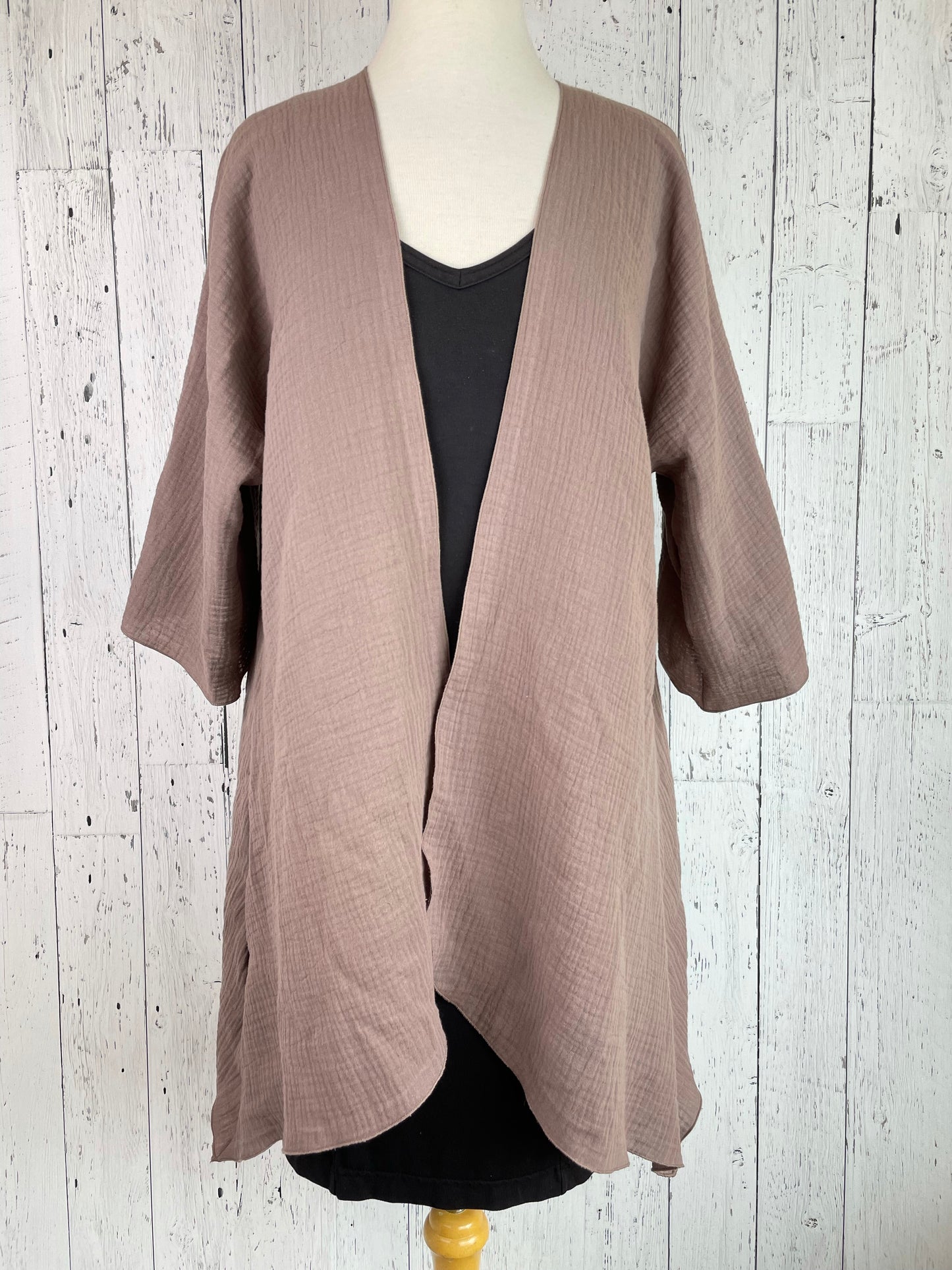 Taupe Organic Cotton Sleeved Kimono