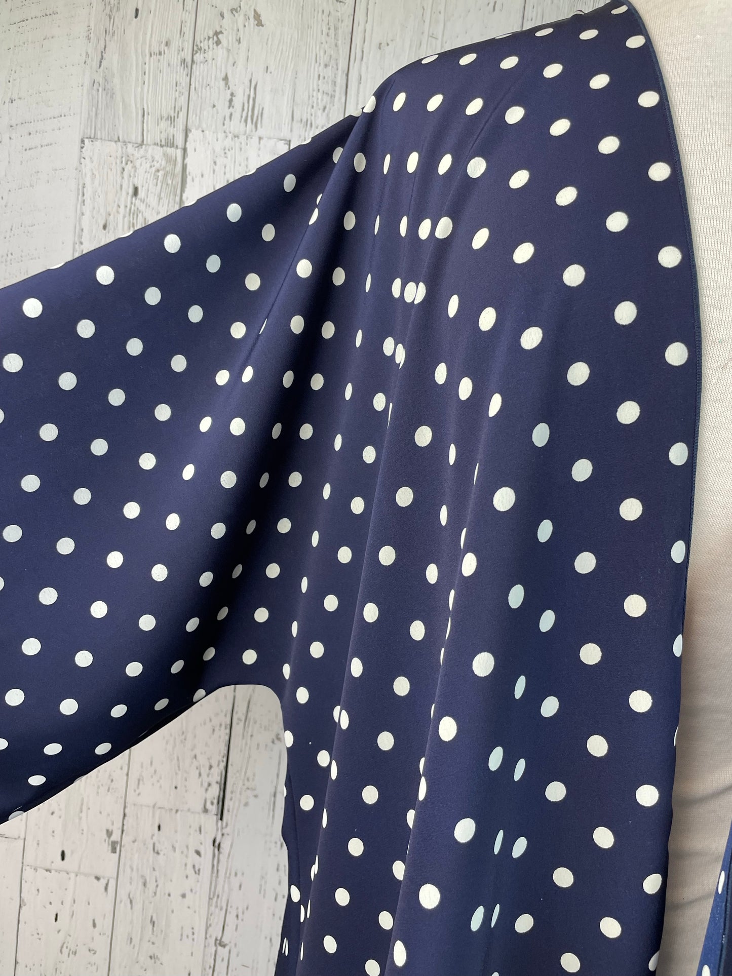 Navy & White Polka Dot Sleeved Kimono Mid Length