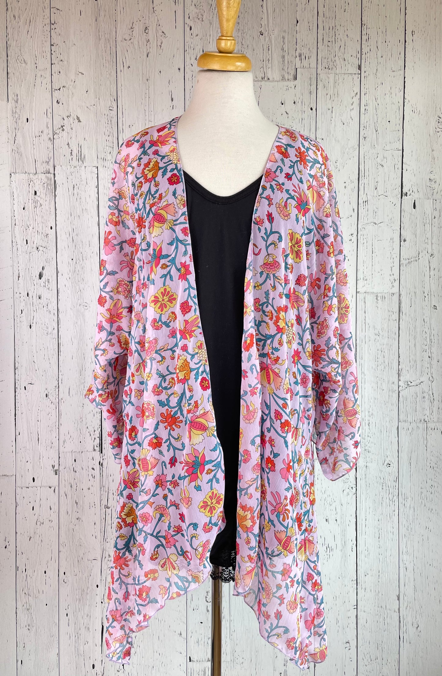 Pink Sparkle Floral Sleeved Kimono Various Length