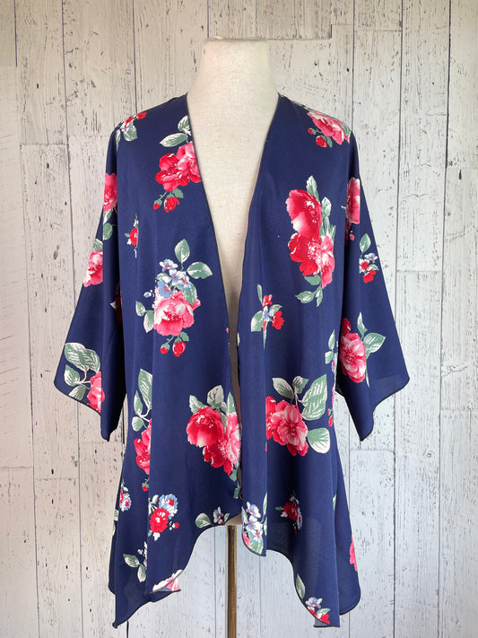 Navy Blue & Floral Sleeved Kimono Various Length